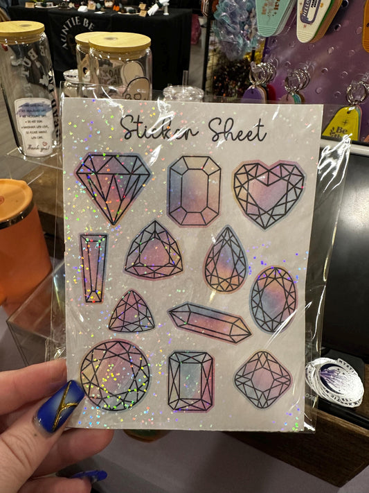 Holographic Gemstone Sticker Sheet: Pastel Rainbow Crystal Decals