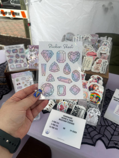 Holographic Gemstone Sticker Sheet: Pastel Rainbow Crystal Decals